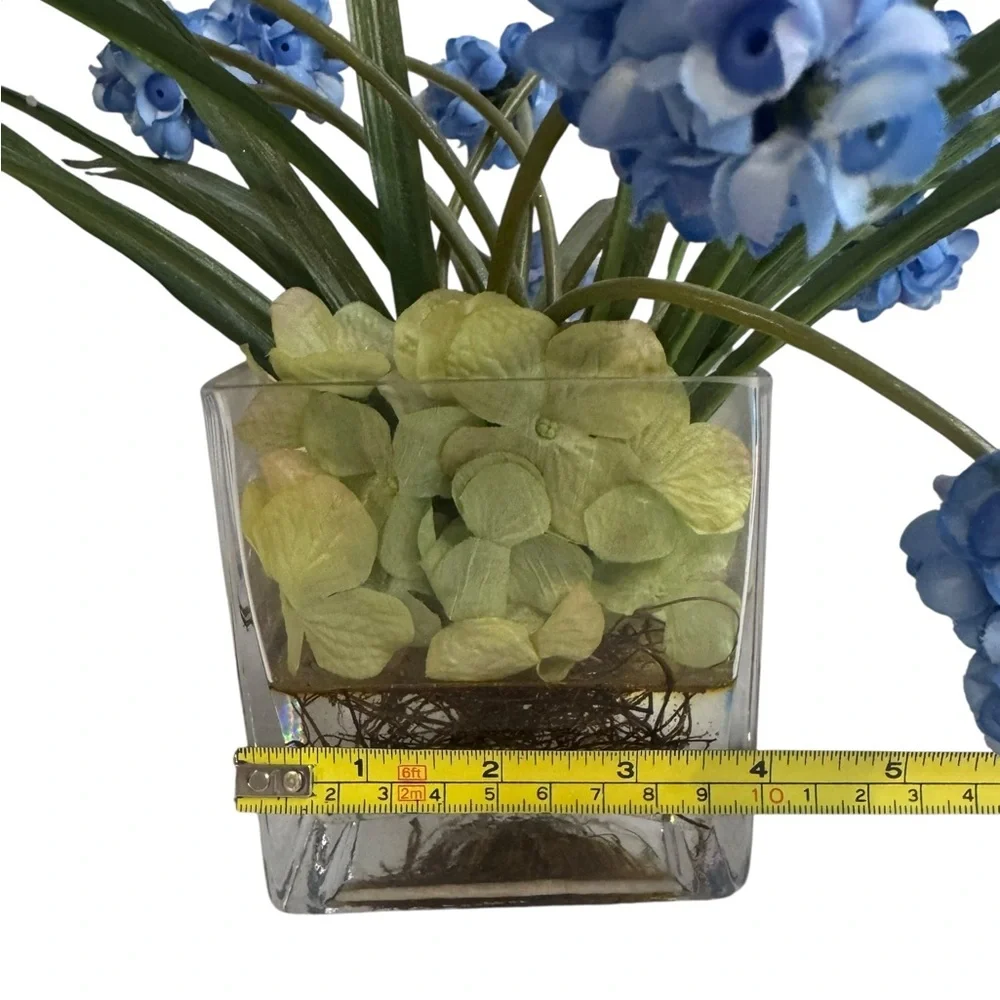 Target Home Decor silk hydrangea & blue flower square glass accent decor